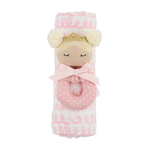 Pink Swirl Swaddle And Rattle Set | Mud Pie