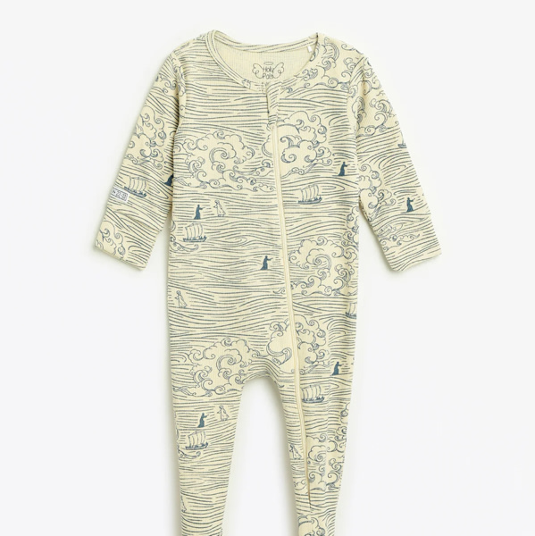 Walking on Water PJ Footed Onesie Ribbed Cotton-Bamboo Blend