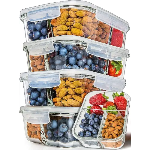 PrepNaturals 5 Pack 34 Oz Glass Meal Prep Containers - Dishwasher Microwave Freezer Oven Safe - Glass Storage Containers with Lids (Multi-Compartment)