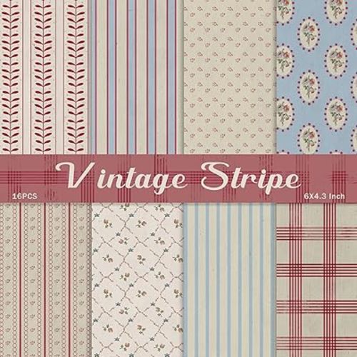 Scrapbook Paper,16 Sheets 4.1x5.8 Inch Vintage Stripe Style Scrapbook Supplies,Single-Sided Vivid Origami Decoupage Paper for DIY Crafts, Card Making, Art Journaling