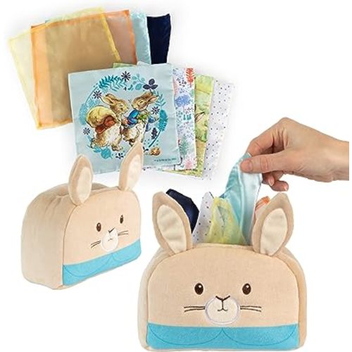 Kids Preferred Peter Rabbit Tissue Box Montessori Sensory Toy 8 Double Sided Tissues For Infants, Babies, and Kids Based on the Beatrix Potter Books