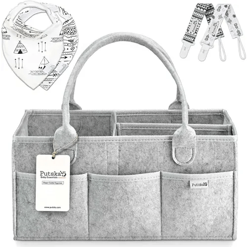 Putska Baby Diaper Caddy Organizer Nursery Basket Set - A Baby basket gift registry for baby shower list. This is a baby must haves essentials. Neutral baby stuff for newborn boy nursery decor or girl