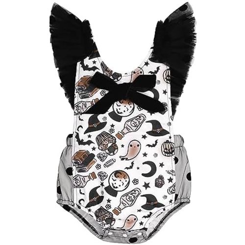 IMEKIS Newborn Baby Girl Halloween Ghost Outfit One Piece Romper Cosplay Costume Birthday Photo Shoot