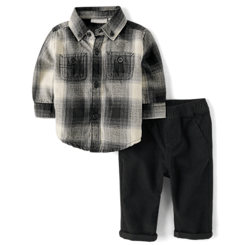 Baby Boys Plaid 2-Piece Outfit Set - Black
