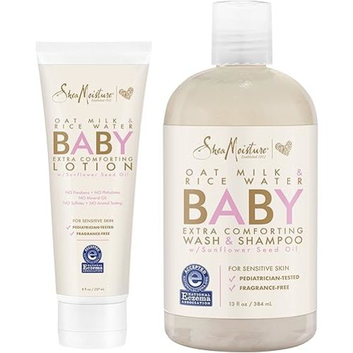 SheaMoisture Baby Wash and Shampoo 21 oz 2 Count - Oat Milk and Rice Water Care with Shea Butter for Sensitive and Dry Skin, Hypoallergenic, Sulfate and Paraben Free, Fragrance Free