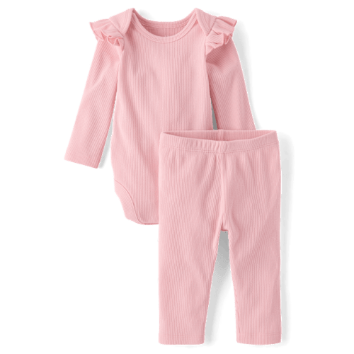 Baby Girls Flutter Sueded Rib 2-Piece Playwear Set - Pink