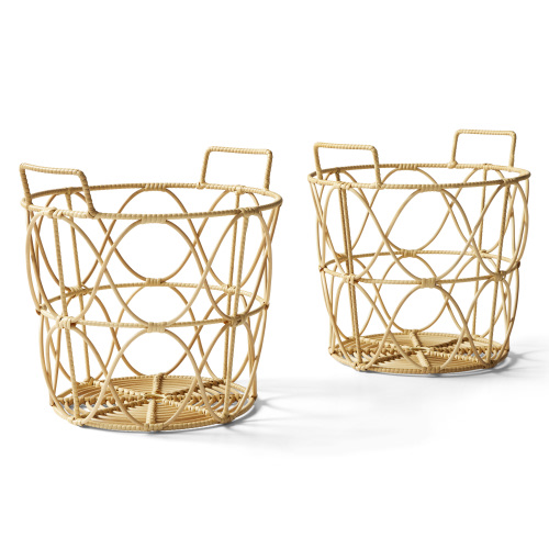 Better Homes & Gardens Medium Poly Rattan Open Weave Storage Basket with Handles, 2-Piece Set