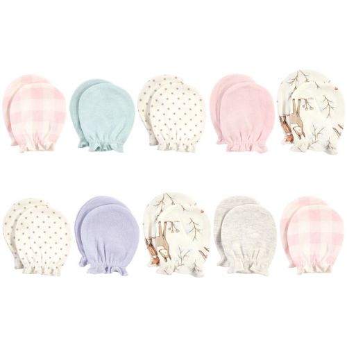 Hudson Baby Infant Girl Cotton Scratch Mittens, Enchanted Forest, 0-6 Months