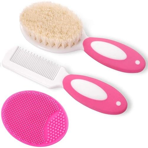 Baby Hair Brush and Comb Set for Newborns & Toddlers | Natural Soft Goat Bristles | Ideal for Cradle Cap | Perfect Baby Registry Gift (Red)