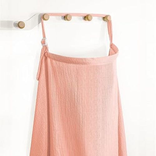 Muslin Nursing Covers for Breastfeeding, Arch Neckline Breast Feeding Covers for Women, Moms Privacy Breathable Summer Nursing Apron, 43.3" x 25.6" Soft Feeding Cover (Cherry Pink)