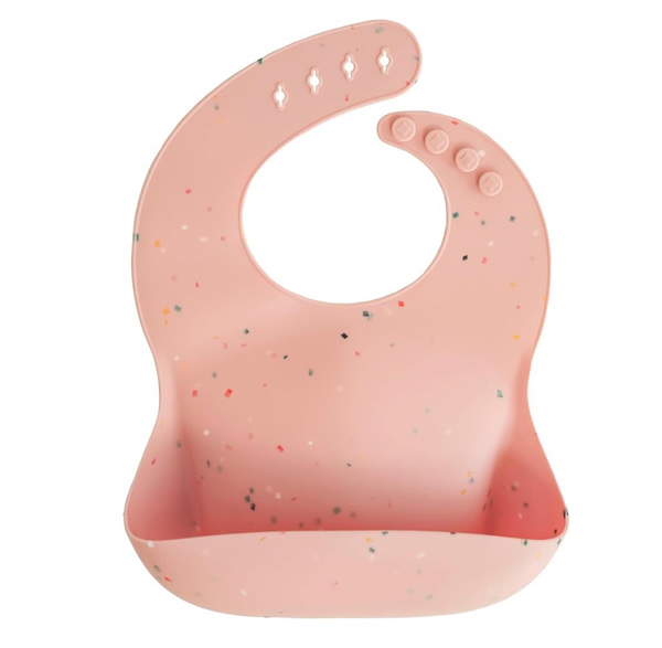 mushie Silicone Baby Bib | Adjustable Fit Waterproof Bibs (Powder Pink Confetti)