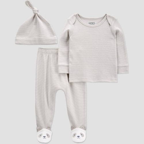 Carter's Just One You®️ Baby Boys' 3pc Long Sleeve Panta Feet Top & Bottom Set - Ivory Newborn