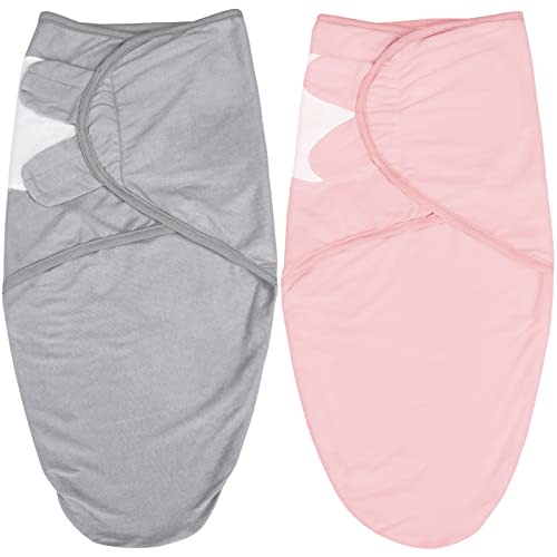 Biloban Baby Swaddles 0-3 Months for Girls, Cotton Swaddle Blanket, Newborn Essentials, Grey & Pink, 2 Pack