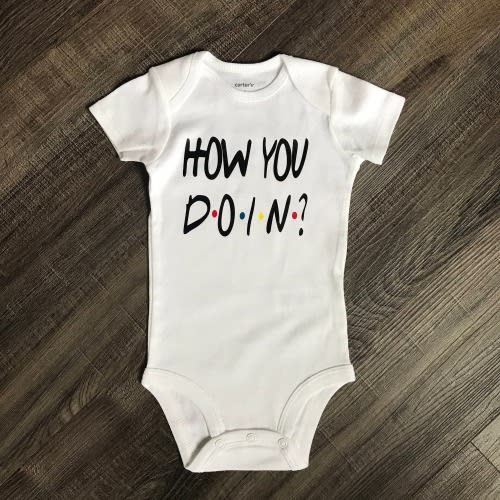 Friends tv show bodysuit, how you doin, baby bodysuit, baby shower gift, baby bodysuit, St. Patrick's Day bodysuit, funny bodysuits, Friends