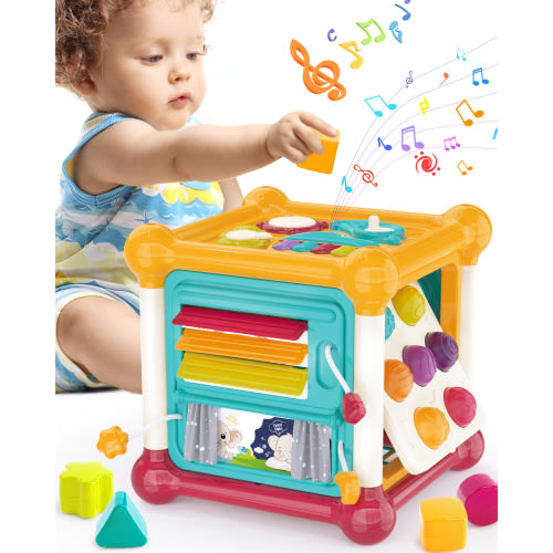 Sqnox 6-in-1 Baby Activity Cube, Montessori Educational Toys with Music, Learning Toys for Infants & Toddlers 6-36 Months