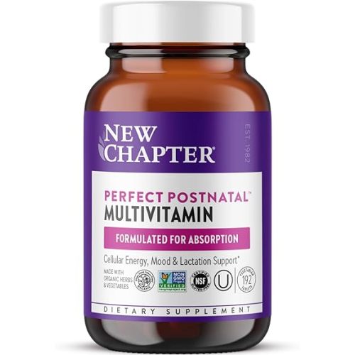 New Chapter, Postnatal Vitamins Lactation Supplement, Complete Multivitamin with Fermented Vitamin D3 + B Vitamins, Made with Organic Vegetables & Herbs, Non-GMO Ingredients, 192 Count