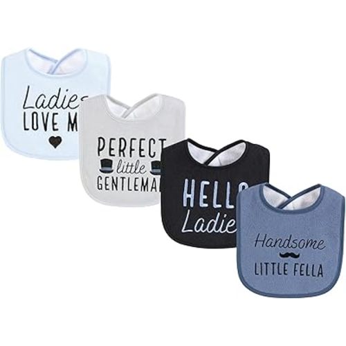 Hudson Baby Infant Boy Cotton Terry Drooler Bibs with Fiber Filling, Handsome Fella, One Size