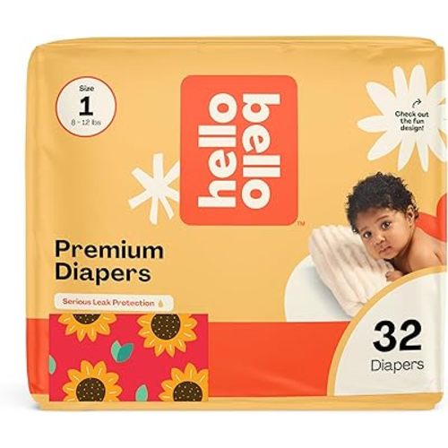 Hello Bello Diapers, Size 1 (8-12 lbs) Flower Child, 32 Count of Premium Disposable Baby Diapers, Hypoallergenic with Soft, Cloth-Like Feel