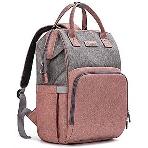 Diaper Bag Backpack Nappy Bag Upsimples Baby Bags for Mom and Dad Maternity Diaper Bag with USB Charging Port Stroller Straps Thermal Pockets,Water Resistant, Pink Grey