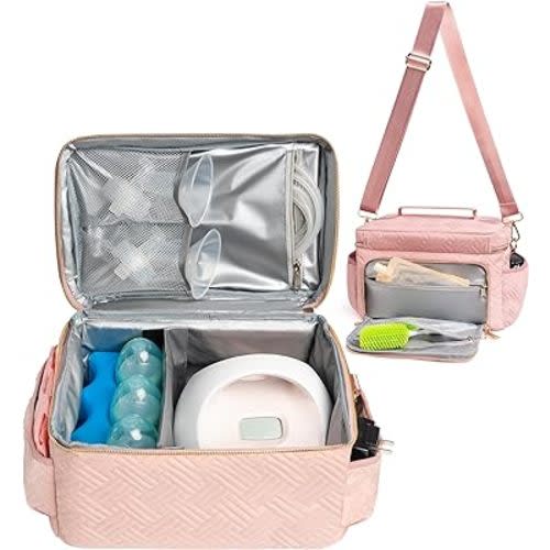 EliteMom Breast Pump Tote Bag (Patent Pending) - Stylish Pumping Bag with Shoulder Strap, Compatible with Spectra S1 S2 Gold & More with Cooler for Working Moms