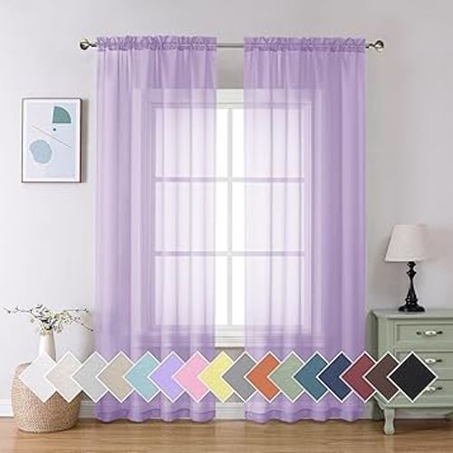 Light Purple Sheer Curtain Panels Pair Sold 84 Inch Length, Light Filtering Window Curtain Drapes Treatment for Kitchen, Bedroom/Children Room, Voile Top Dual Rod Pocket, 2 Pack of 42 x 84"