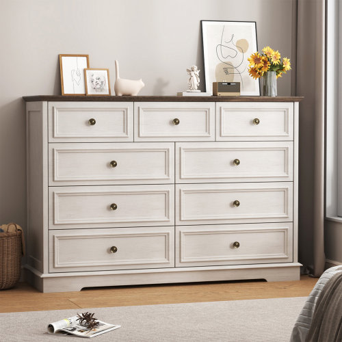 Lark Manor™ Valera 9-Drawer Dresser, Vintage Wide Storage Chest With Antique Bronze Handles & Reviews | Wayfair