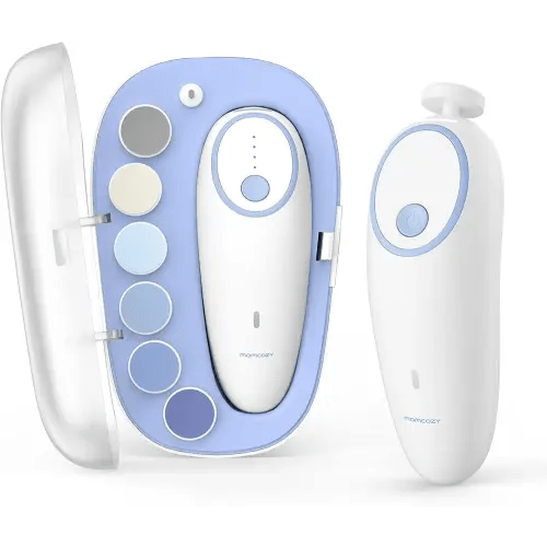 Momcozy Baby Nail File Electric, Rechargeable Baby Nail Clipper, Gentle Baby Nail Trimmer Electric with Night Light, 7 Grinding Head Replacement Pads, Blue