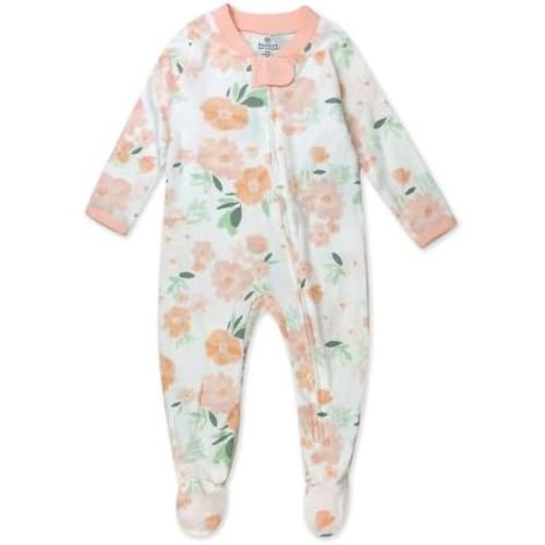 HonestBaby Baby Girls' Sleep and Play Footed Pajamas One-Piece Sleeper Jumpsuit Zip-front Pjs Organic Cotton