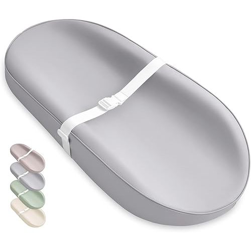 Blissful Diary Vegan Leather Baby Changing Pad with Waterproof & Wipe-Clean PU Cover, Avocado Size Cozy Diaper Changing Pad for Dresser and Table, Light Gray