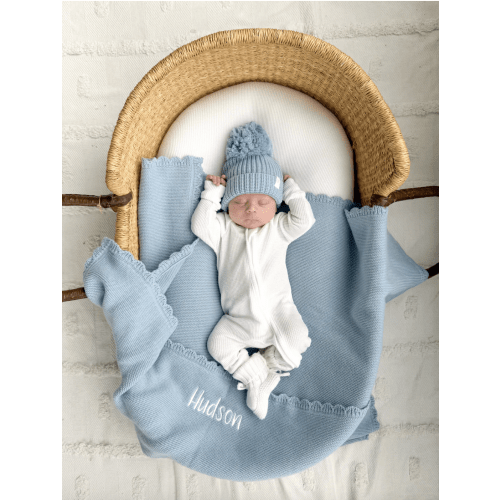 Knitted Pom Beanie | Blue