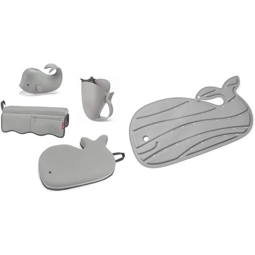 Skip Hop Moby Baby Bath Essential Set, Grey & Non-Slip Baby Bath Mat, Moby, Grey - Essentials Kit Grey + Bath Mat, Grey