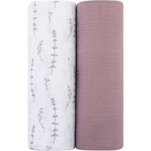 Ely's & Co. Muslin Swaddle Blanket 2-Pack — 100% Cotton Muslin Extra-Large Swaddle Blankets (47” x 47”) Solid + Printed (Delicate Leaves + Solid Lavender) | Swaddle Blankets, Extra-Large, Solid + Printed