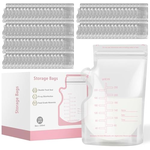 Breastmilk Storage Bags 120PCS, Breastfeeding Disposable Milk Storage Bag, Disposable Milk Storage Bag with 8.8 Ounce Spout Type, No-Leak Milk Freezer Storage Pouche (Pink, 120pcs)