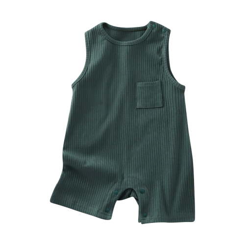 Zpanxa Newborn Onesies Boy Ribbed Sleeveless Summer Romper with Pocket Green 6 Months