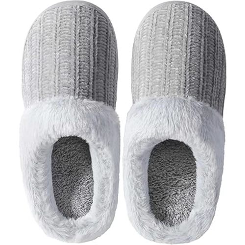 shoeslocker Womens Memory Foam Fuzzy Slippers Knitted House Slippers for Women Comfy Slip-On Warm House Shoes