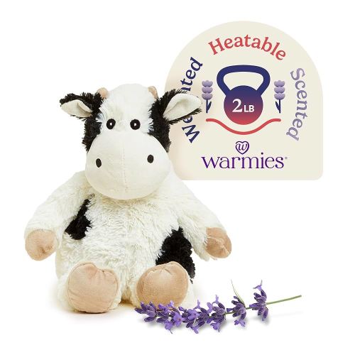 warmies Microwavable & Weighted Stuffed Animals, Black & White Cow - Heated Stuffed Animal Plushie for Warmth & Comfort - Cute Soft Plush Toys for Boys, Girls, Babies & Toddlers