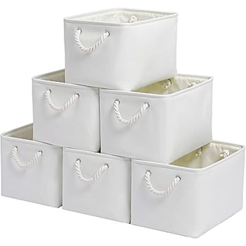 15x11x9.5 Inch Storage Baskets for Shelves,6 Pack Storage Bins，Foldable Organizer Boxes, Decorative Storage Basket for Organizing Clothes, Toys, Books, Foldable Cloth Baskets (White)