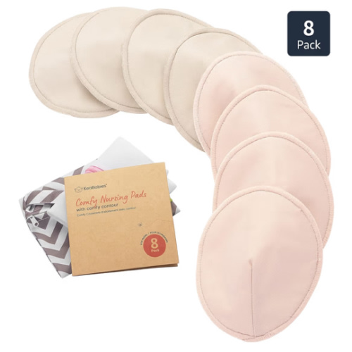 Organic Nursing Pads - 8 Washable Breast Pads for Breastfeeding, Wash Bag, Viscose Derived from Bamboo Reusable Nipple Covers for Breastfeeding Essentials, Soft & Absorbent(Neutrals, L 4.8")