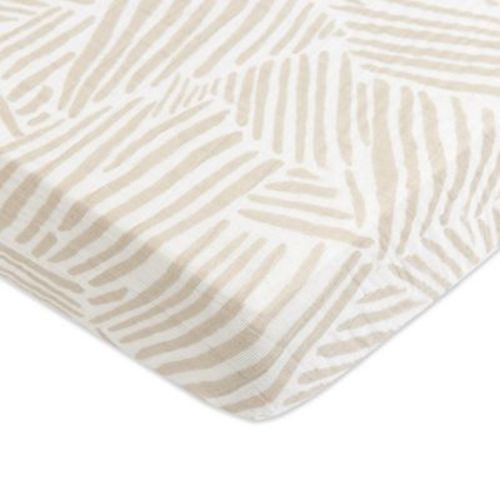 Babyletto Mini Crib Sheet in GOTS Certified Organic Muslin Cotton - Oat Stripe