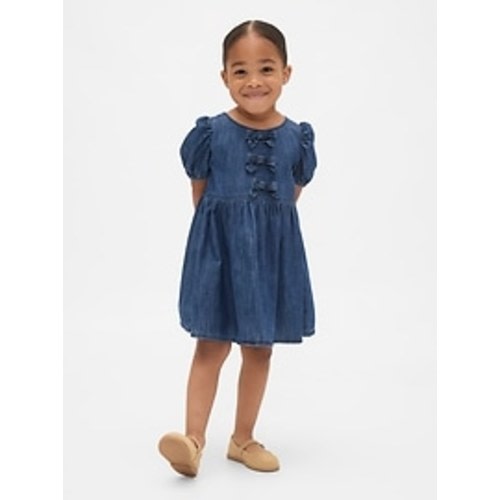 Baby & Toddler Denim Puff-Sleeve Bow Dress | Gap