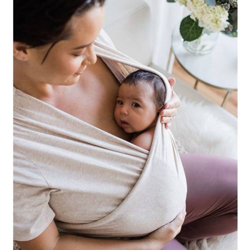 Kindred Bravely Short Sleeve Skin to Skin Nursing Wrap Top, Kangaroo Shirt for Mom and Baby, Organic Cotton (Oatmeal Heather, Large)