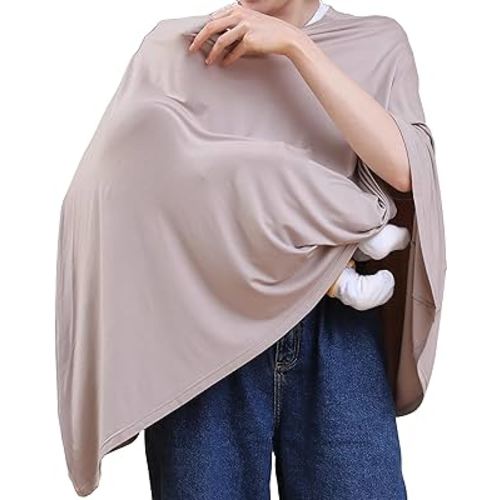 Multi-use Nursing Cover for Breastfeeding, 360°Full Coverage Nursing Poncho, Rayon Soft & Breathable Breastfeeding Cover up (Smooth Rayon, Warm Taupe)