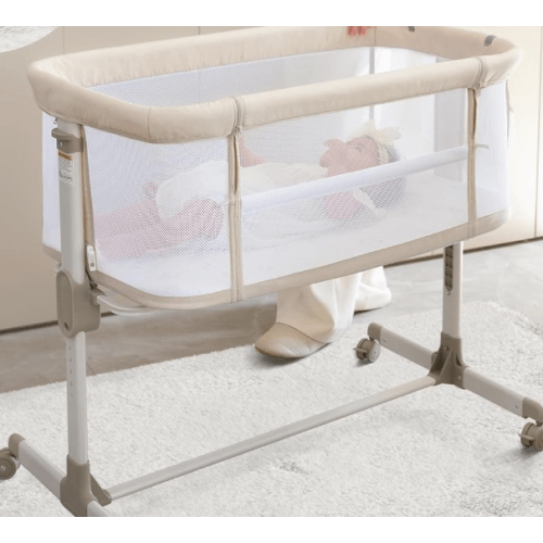 Fodoss Baby Bassinets Bedside Sleeper - All Mesh Bedside Bassinet with Wheels, 7 Height Adjustable Baby Bassinet for Infants, Beige