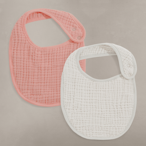 'Eggshell' Creme & 'Rosette' Pink - Premium Muslin Bib 2-Pack