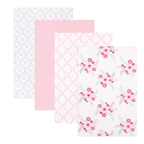 Luvable Friends Unisex Baby Cotton Flannel Receiving Blankets, Floral 4-Pack, One Size
