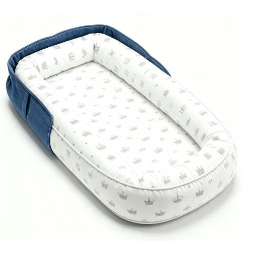 Loevin Baby Lounger for Newborn, Portable Breathable Infant Lounger for 0-24 Months Toddler, Adjustable Size Home Travel Dual-Purpose Baby Nest (British Crown)