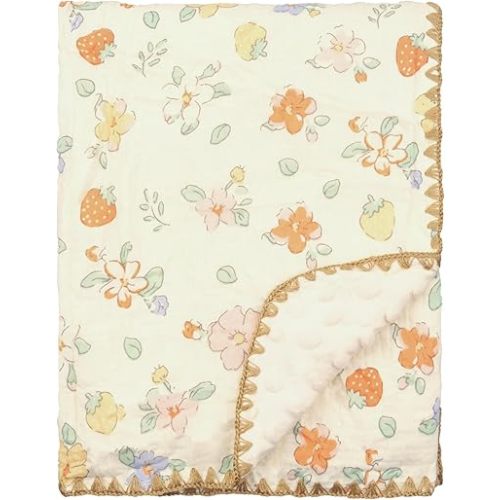 Baby Blanket 40x40 Inches,Muslin Cotton and Minky Dotted Double Layer Soft Receiving Blanket for Newborn Toddler,Strawberry Flower