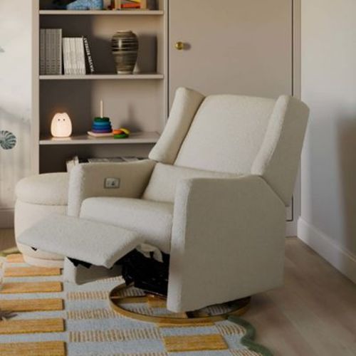 Babyletto Kiwi Electronic Recliner and Swivel Glider with USB port - Ivory Boucle with Gold Base