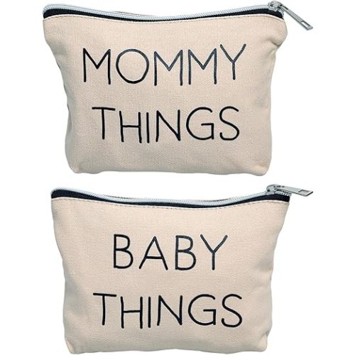 Pearhead Mommy and Baby Canvas Pouch Set, Gift For New Moms, Matching Travel Cases for New Mothers and Expecting Moms, Minimalist Cosmetic and Accessory Bag, Set of 2