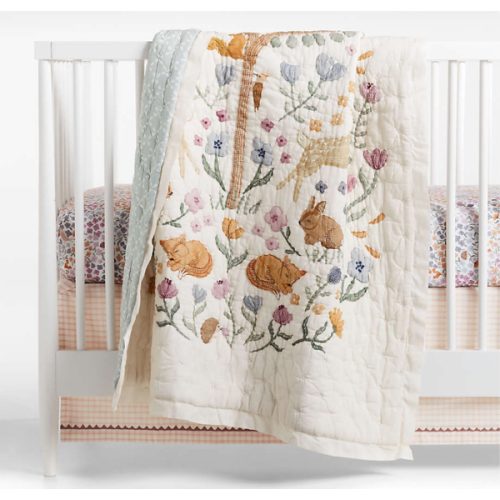 Wonderland Prairie Embroidered Organic Cotton Voile Baby Crib Quilt